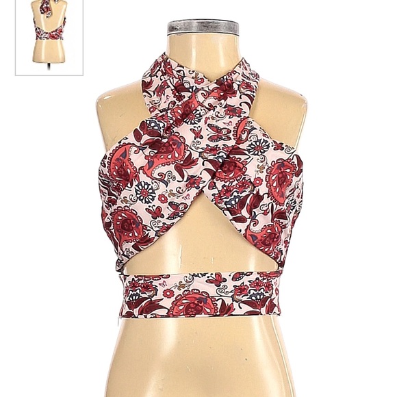 Boutique Bohemian Bandana wrap around Criss Cross Tops Boho Halter Wrap Crop Top - Picture 1 of 4